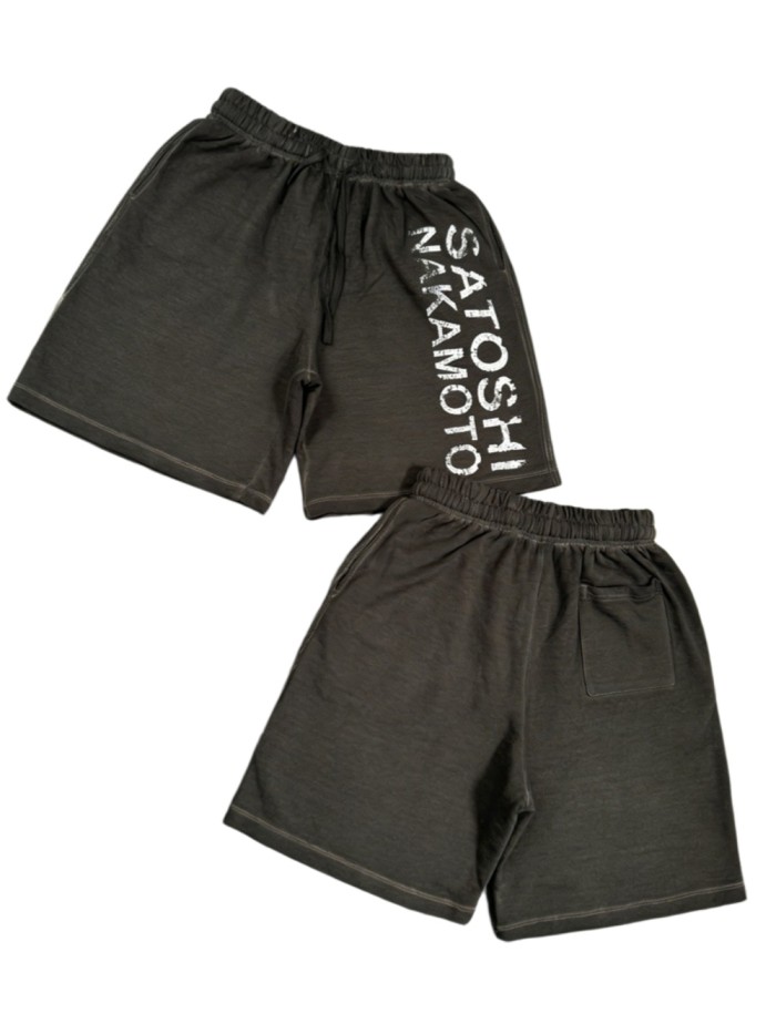 Letter Printed Drawstring Casual Washed Shorts 29082412