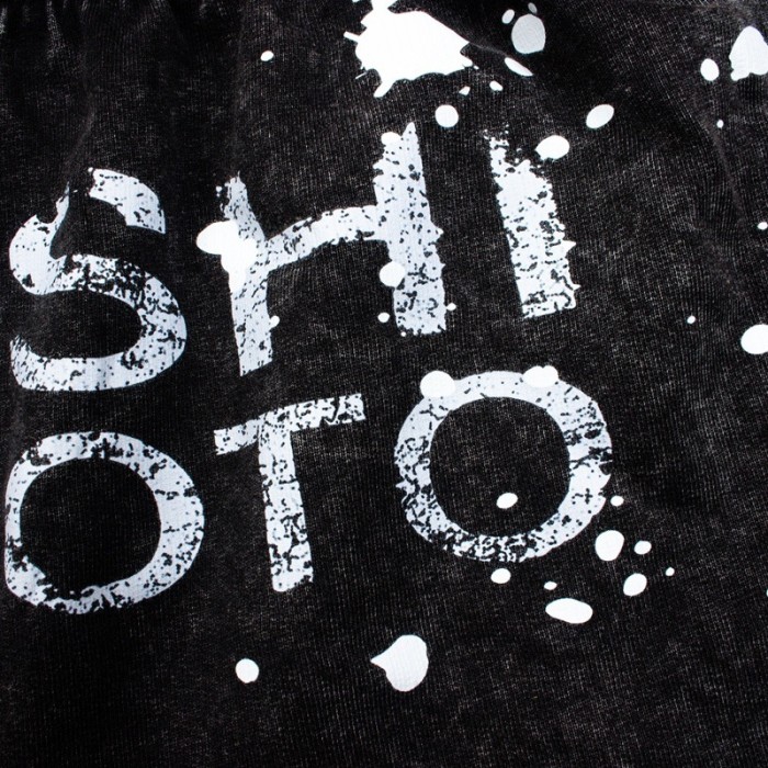 Ink Splash Classic Letter Print Washed Shorts 29082411