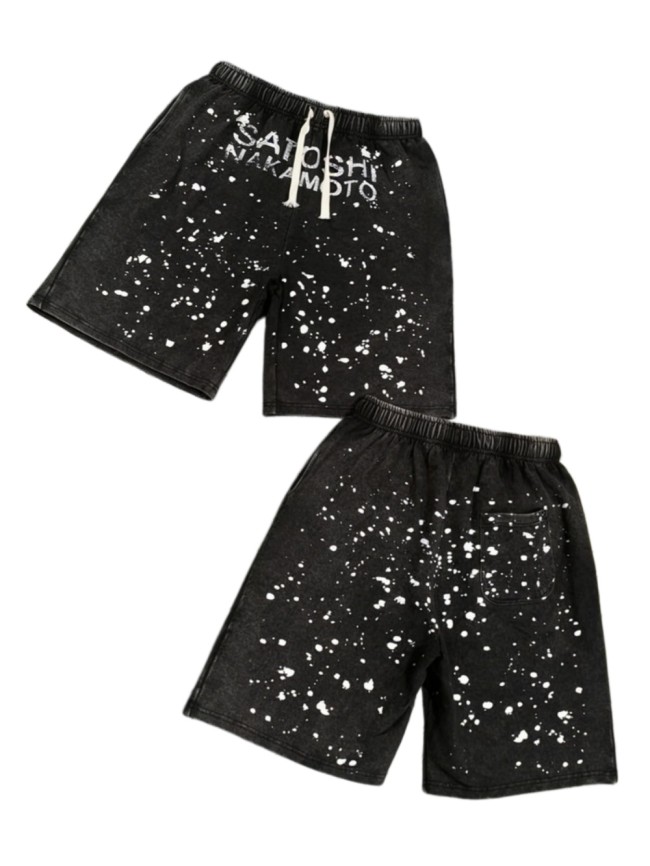 Ink Splash Classic Letter Print Washed Shorts 29082411