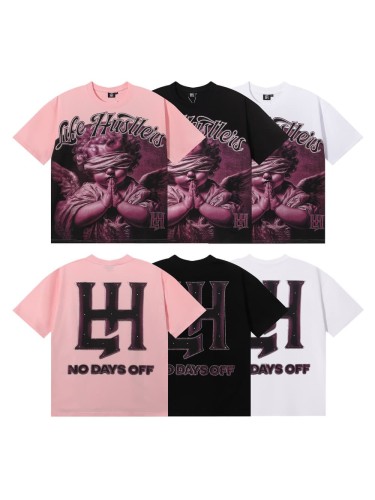 Pink Blindfolded Praying Angel Rhinestone Print Tee 3 colors 29082342