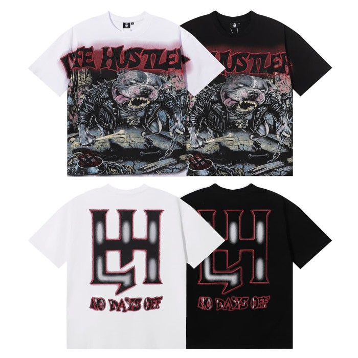 Hardcore Leather Pitbull Rhinestone Print Tee 2 colors 29082349