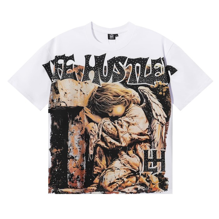 Sleeping Angel Oil Painting Rhinestone Print Tee 3 colors 29082344