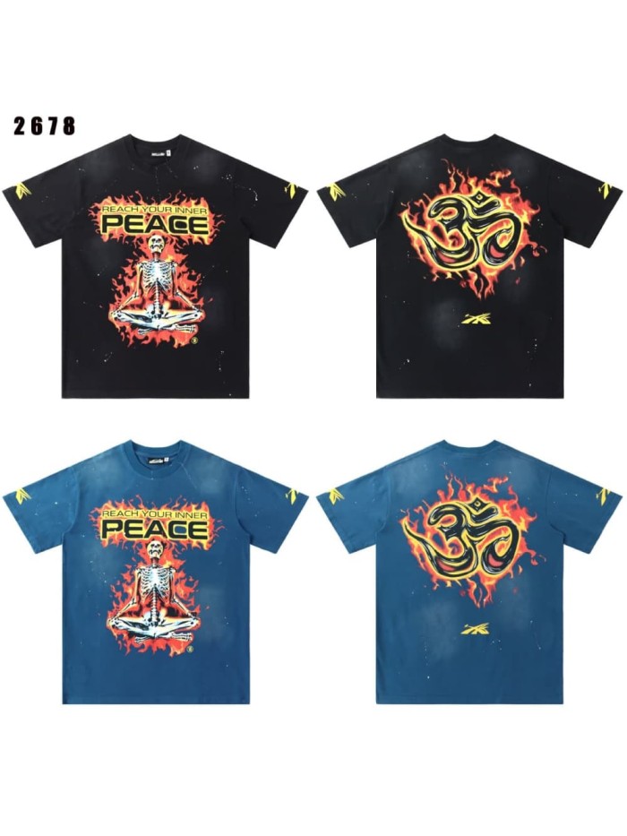 Flame Skeleton Meditation Print Washed Tee 2 colors 29087552