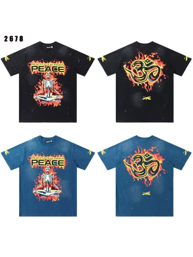 Flame Skeleton Meditation Print Washed Tee 2 colors 29087552