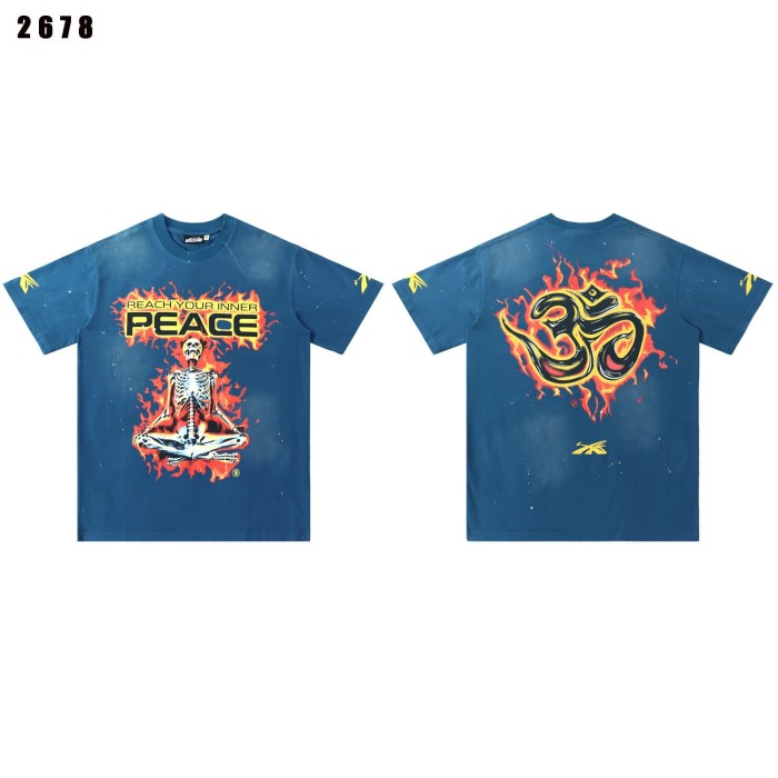 Flame Skeleton Meditation Print Washed Tee 2 colors 29087552