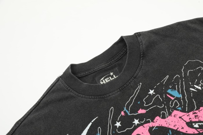 Pink & Blue Contrast Flame Print Washed Tee 29090172