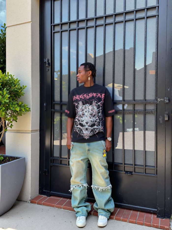 Spiked Demon Skull Print Washed Tee 29090179