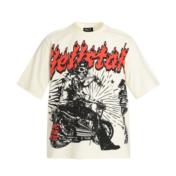 Hell Skull Motorcycle Print Washed Tee 29090169