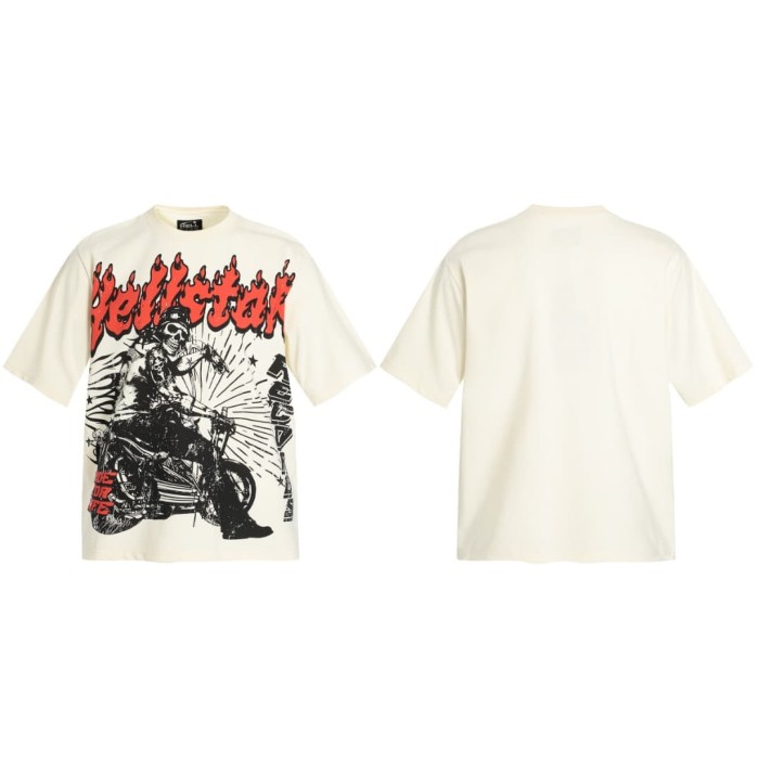Hell Skull Motorcycle Print Washed Tee 29090169