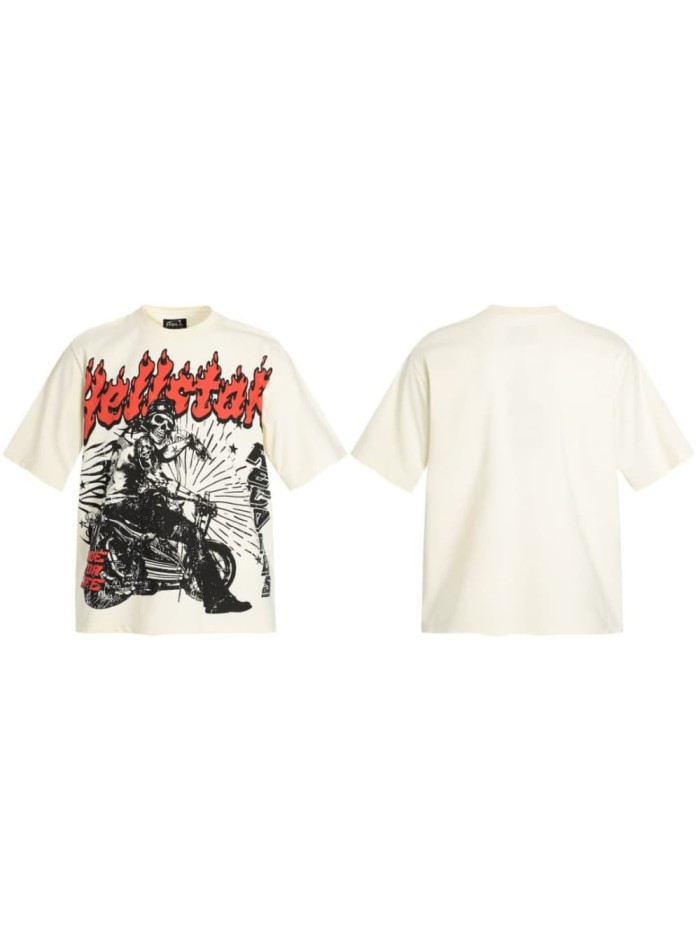 Hell Skull Motorcycle Print Washed Tee 29090169