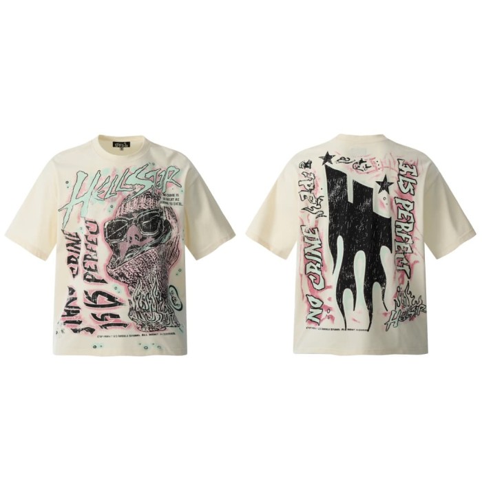 Pink & Green Graffiti Masked Figure Print Washed Tee 2 colors 29090174
