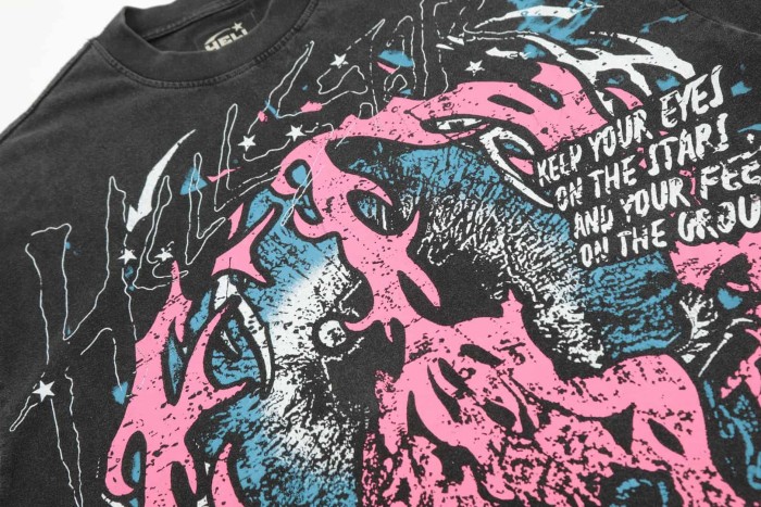 Pink & Blue Contrast Flame Print Washed Tee 29090172