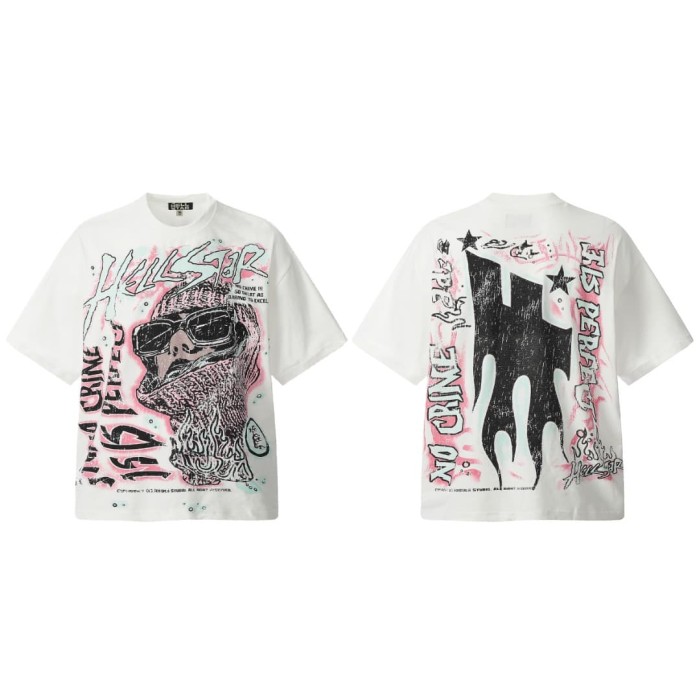 Pink & Green Graffiti Masked Figure Print Washed Tee 2 colors 29090174
