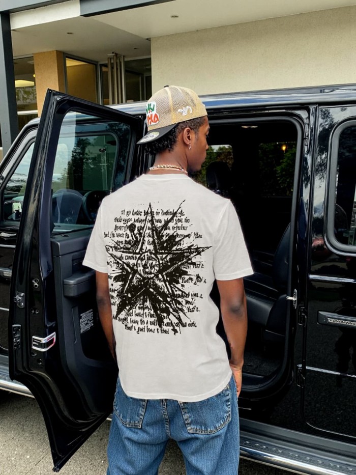Flame Mask Figure Print Washed Tee 29090189