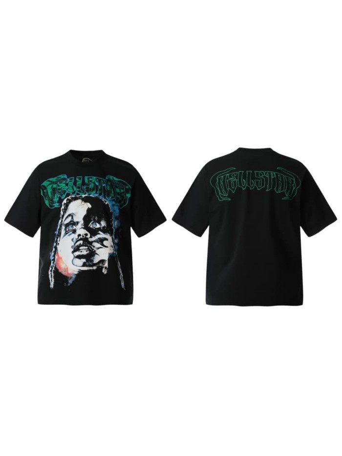 Gothic Letter Gaze Figure Print Washed Tee 29090176