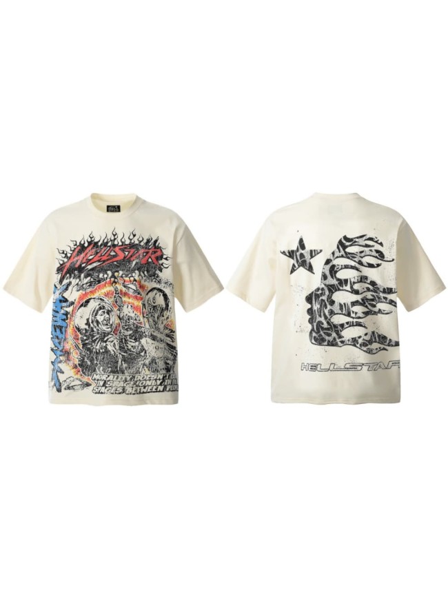 Flame Space Conflict Print Washed Tee 29090191