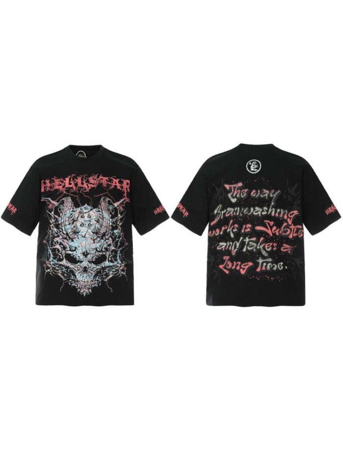 Spiked Demon Skull Print Washed Tee 29090179