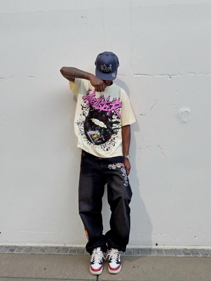 Gold Tooth Dark Flame Lip Print Washed Tee 29090182