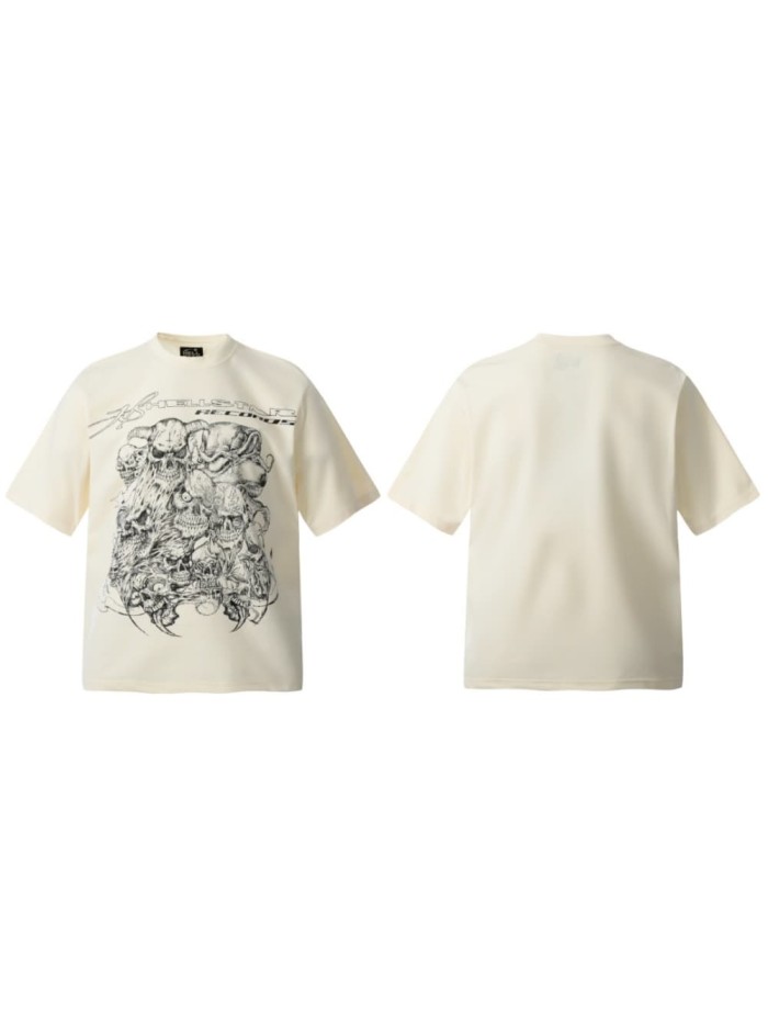 Group Skull Line Art Print Washed Tee 29090184