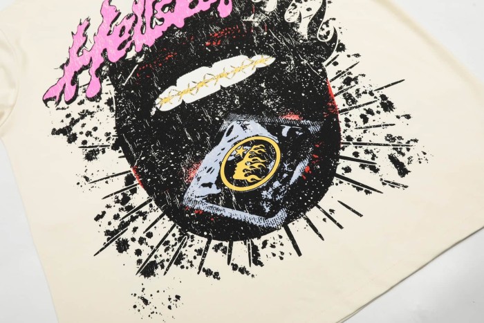 Gold Tooth Dark Flame Lip Print Washed Tee 29090182