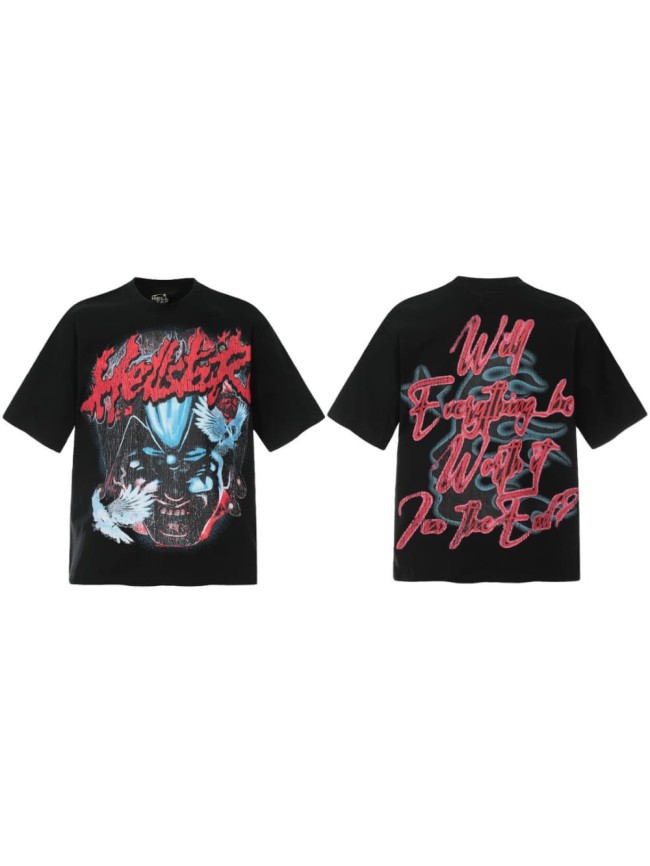 Blue Flame Demon Bird Print Washed Tee 29090186
