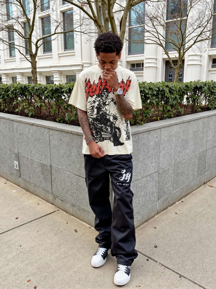 Hell Skull Motorcycle Print Washed Tee 29090169