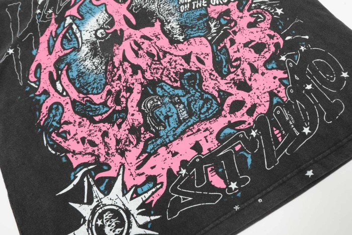 Pink & Blue Contrast Flame Print Washed Tee 29090172
