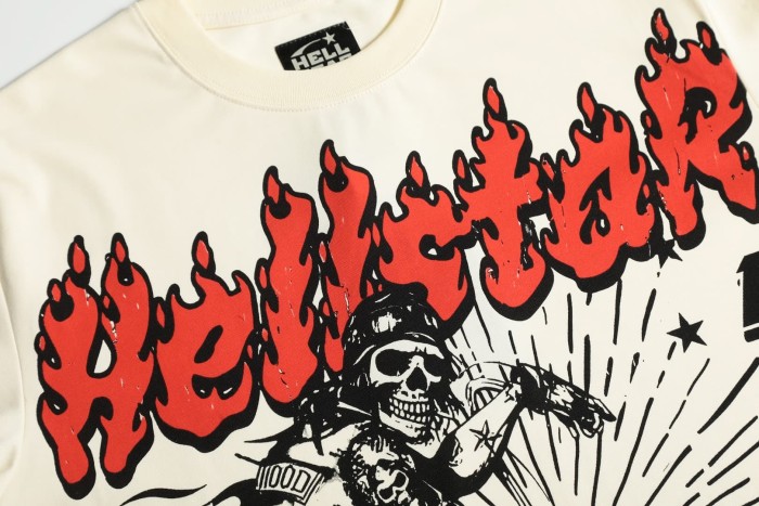 Hell Skull Motorcycle Print Washed Tee 29090169