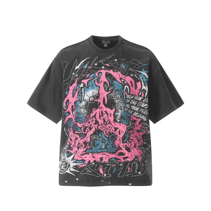 Pink & Blue Contrast Flame Print Washed Tee 29090172