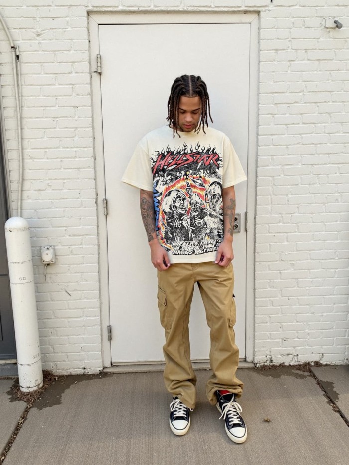 Flame Space Conflict Print Washed Tee 29090191