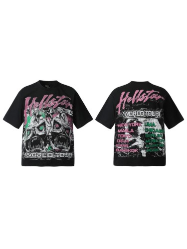 Color-blocked Double-headed Skull Print Washed Tee 29092404