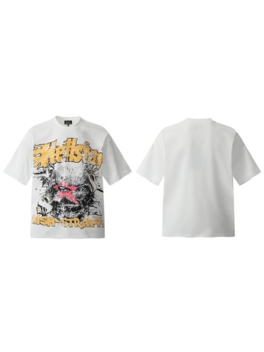 Star-eyed Money-worshipping Mask Figure Print Washed Tee 29092394