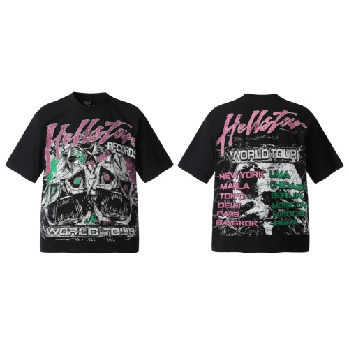 Color-blocked Double-headed Skull Print Washed Tee 29092404