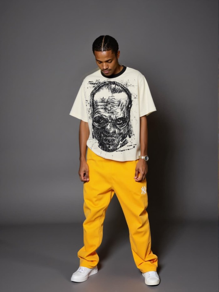 Mask Figure Sketch Print Washed Tee 29092378