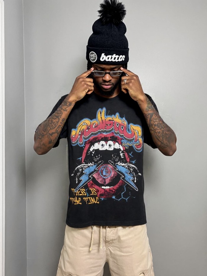 Lightning Rock Lips Print Washed Tee 29092387