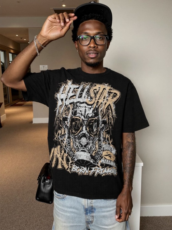 Lightning Gas Mask Print Washed Tee 29092385
