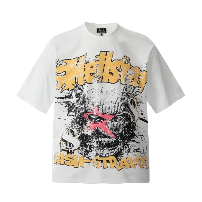 Star-eyed Money-worshipping Mask Figure Print Washed Tee 29092394