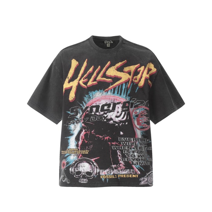 Cyber Skull Figure Print Washed Tee 29092382