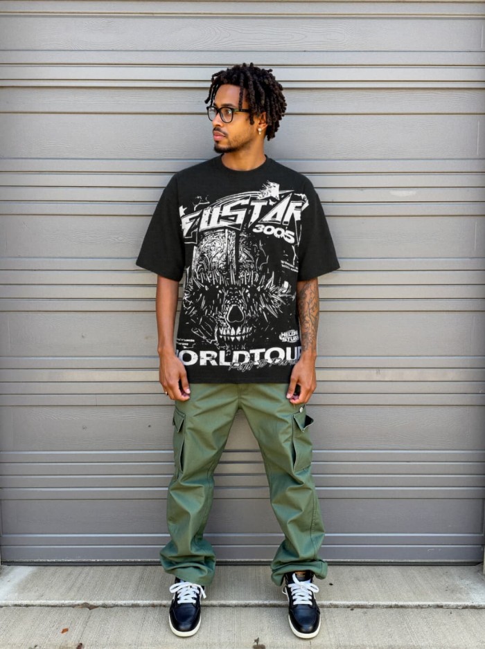 Alien Fanged Beast Print Washed Tee 29092399
