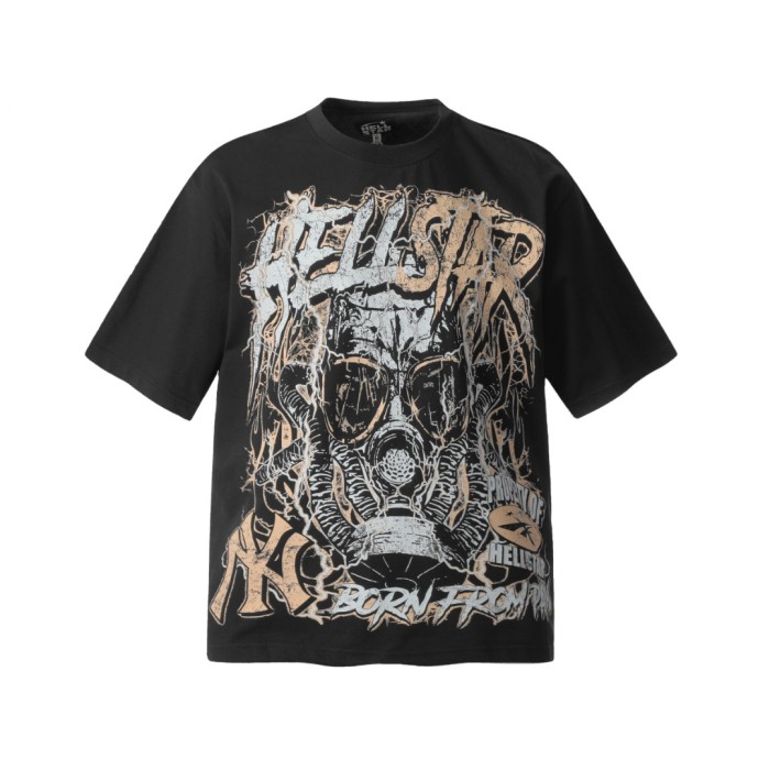Lightning Gas Mask Print Washed Tee 29092385