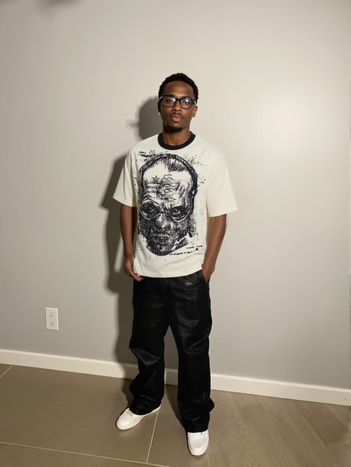 Mask Figure Sketch Print Washed Tee 29092378
