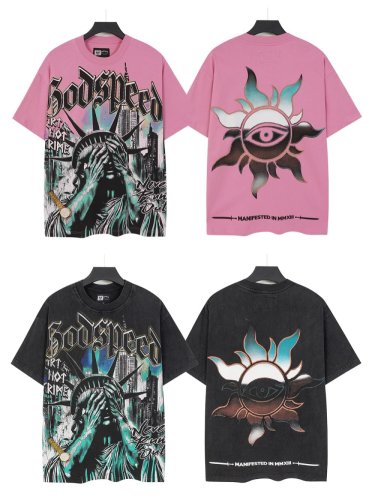 Face-Covering Statue of Liberty Print Washed Tee 2 colors 29098148