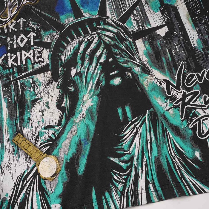 Face-Covering Statue of Liberty Print Washed Tee 2 colors 29098148