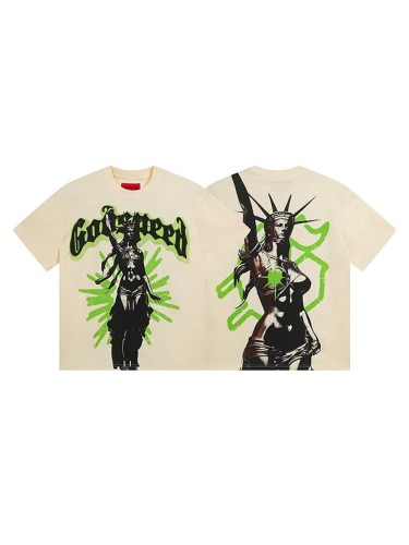 Street style fluorescent green Liberty Goddess print vintage T-shirt 29039406