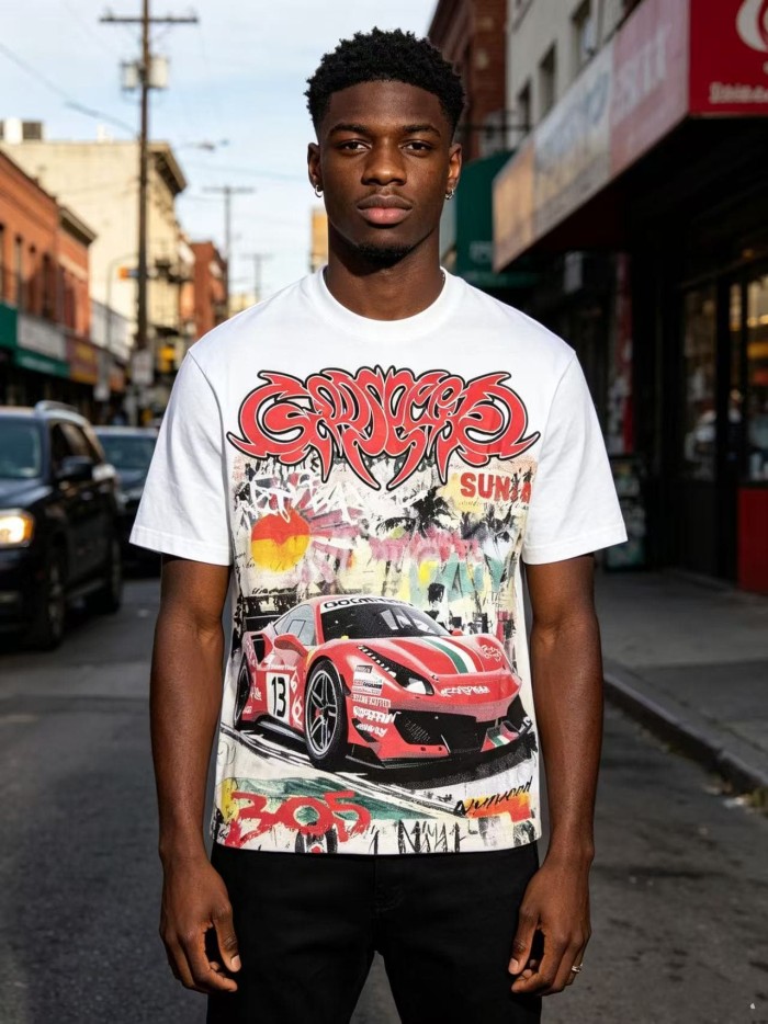 Splatter Graffiti Racing Print Washed Tee 2 colors 29098142