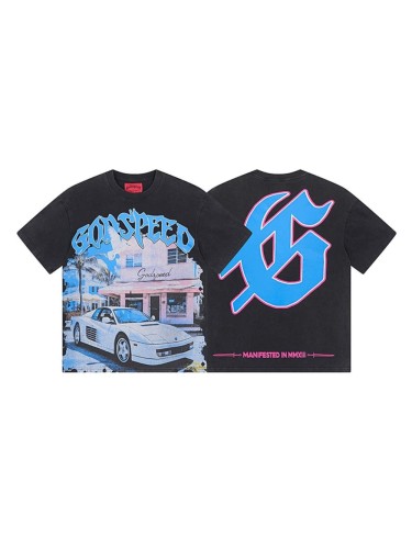 Vintage Black Miami Street Scene Double-sided Printed Short-sleeved T-shirt  29043084