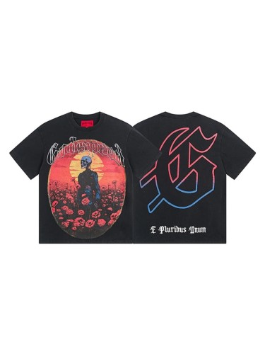 Vintage sunset rose skeleton G-shaped logo printed T-shirt 29043106
