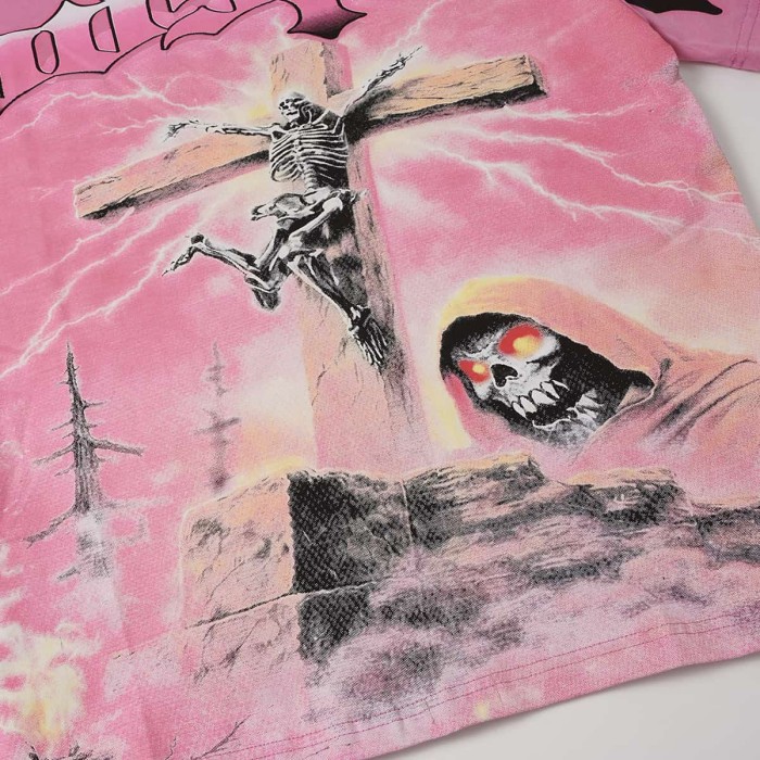 Electric Skull Cross Print Washed Tee 29098133