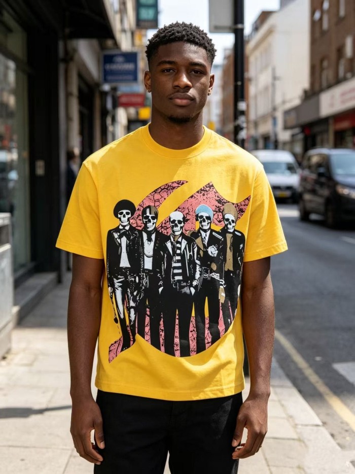 Skull Guitar Band Print Washed Tee 29098140