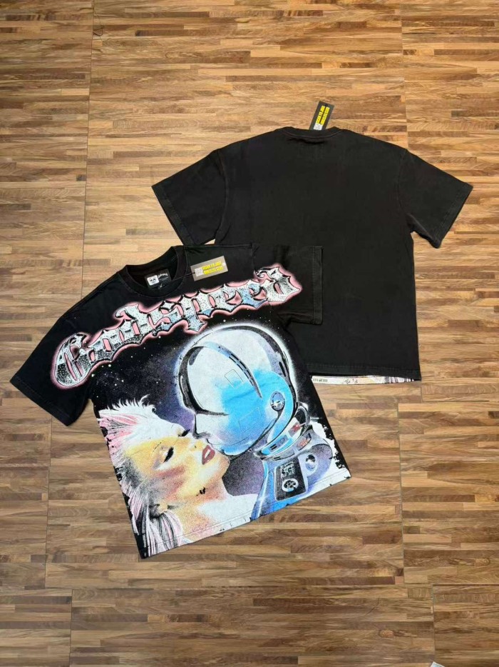 Starry Lovers Kiss Rhinestone Print Washed Tee 2 colors 29098149